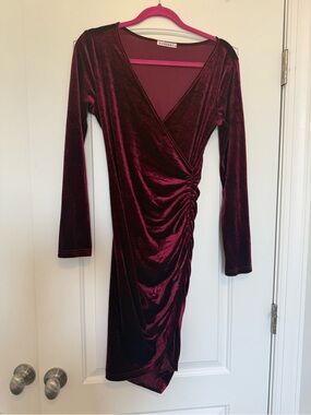 Guberry V Neck Long Sleeve Velvet Ruched Dresss